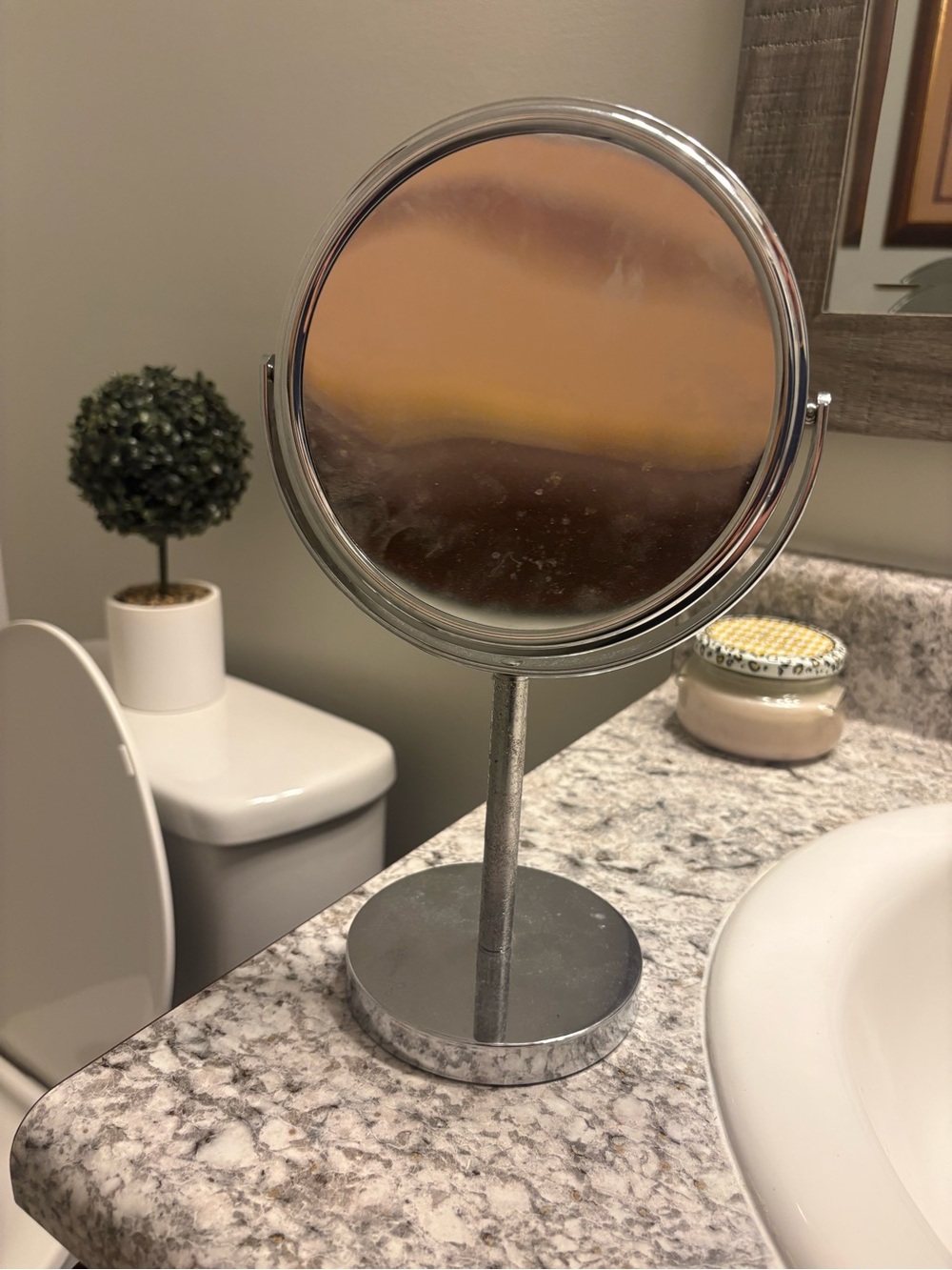 Silver Double-Sided Vanity Makeup Mirror - Classic Tabletop Stand